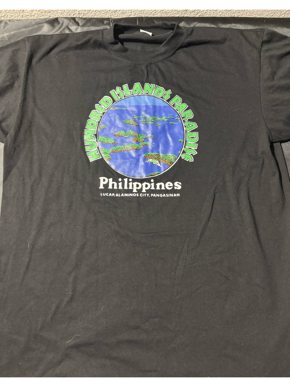 Black Philippines Graphic Tee with Blue & Green Globe Design